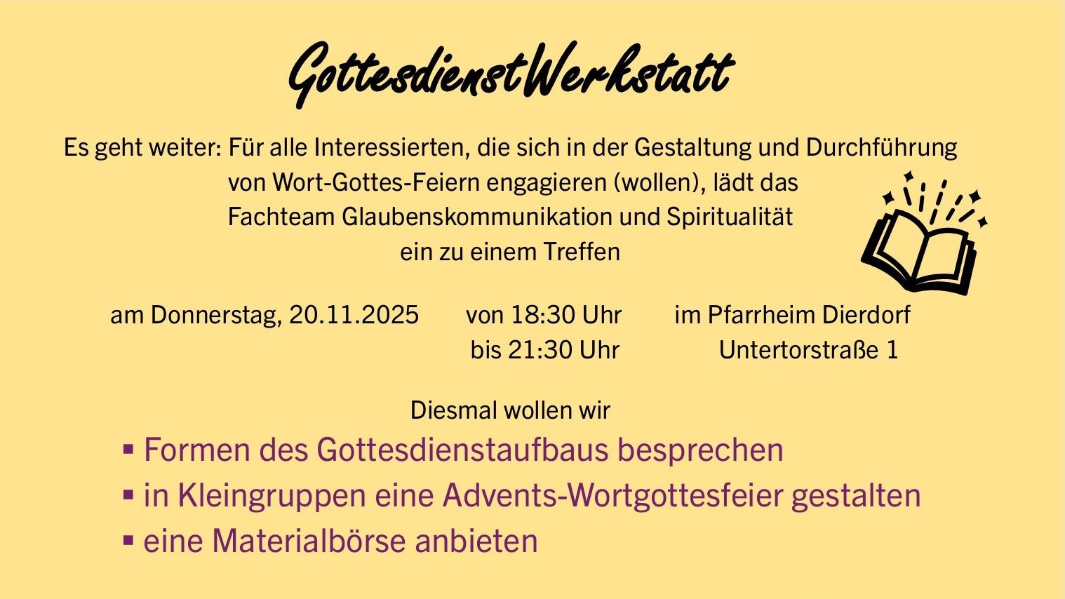 Plakat zur GottesdienstWerkstatt mit Text