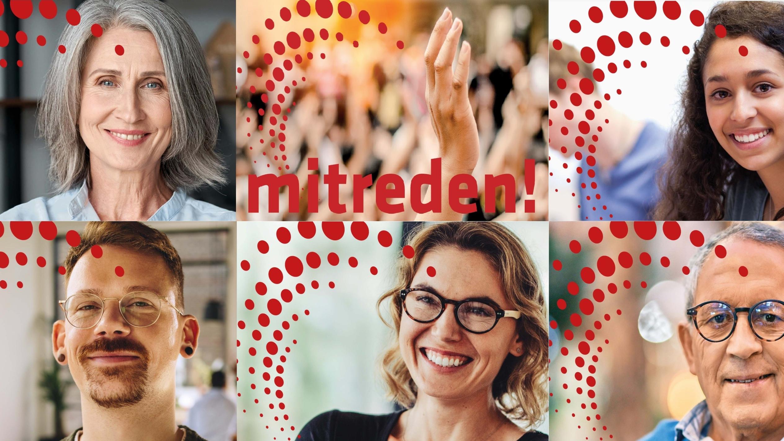 Eine Kollage aus fünf Portraits von Menschen unterschiedlichen Geschlechts und Altersgruppen wirbt für die nächste Rätewahl im Bistum Trier.